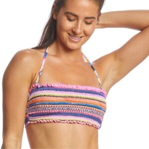 Hobie Smock This Way Bandeau Bikini Top NWT size Medium‎ Striped Halter Neck